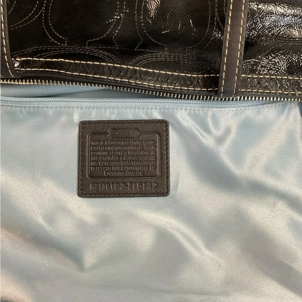 Coach Black Patent Leather Signature Satchel Purse Bag Style 15142
